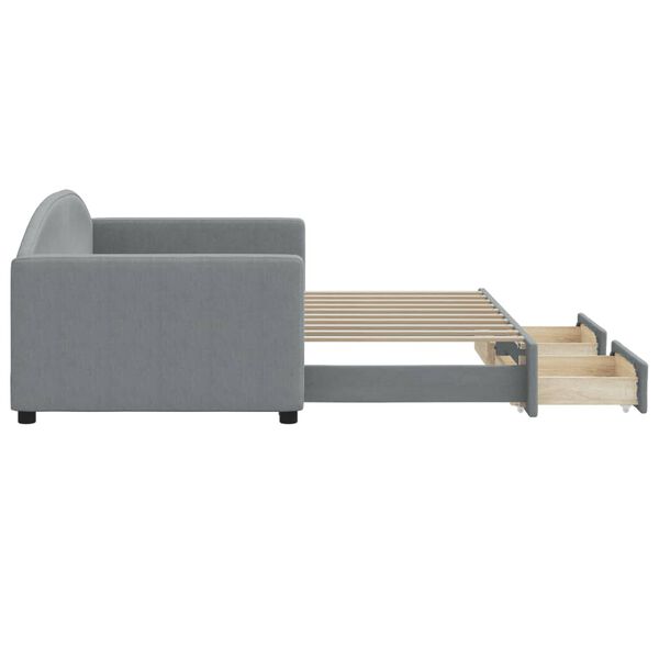 vidaXL ku&scaron;etė su dėtuvėmis ir stalčiais be čiužinio &scaron;viesiai pilka