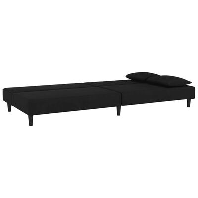 vidaXL Dvivietė sofa-lova su dvejomis pagalvėmis, juoda, aksomas