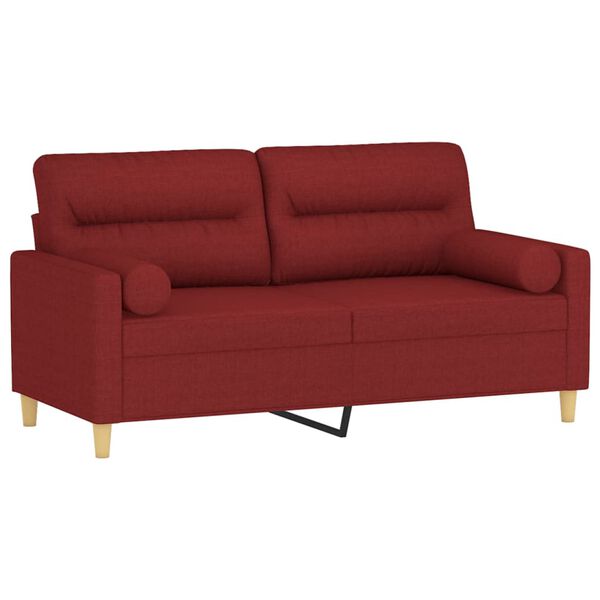 vidaXL Dvivietė sofa su pagalvėmis, raudonojo vyno, 140cm, audinys