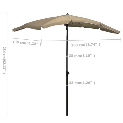 vidaXL Sodo skėtis nuo saulės su stulpu, taupe spalvos, 200x130cm