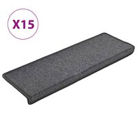 vidaXL Laiptų kilimėliai, 15vnt., tamsiai pilkos spalvos, 65x21x4 cm