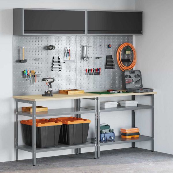 vidaXL Darbastalio komplektas 8 pcs Pilka 200 x 55 x 200 cm Plienas