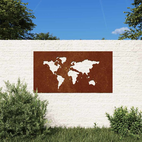 vidaXL Sodo sienos dekoracija, 105x55cm, corten plienas, žemėlapis