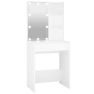 vidaXL Kosmetinis staliukas su LED ap&scaron;vietimu, baltas, 60x40x140cm