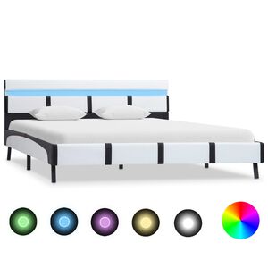 vidaXL Lovos rėmas su LED, baltos sp., 140x200cm, dirbtinė oda