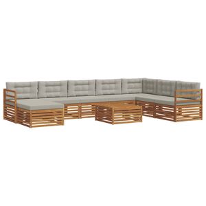 vidaXL Lauko sofos komplektas 9 pcs Natūrali ir &scaron;viesiai pilka