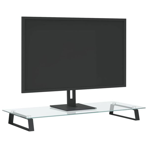 vidaXL Monitoriaus stovas, juodas, 80x35x8cm, stiklas ir metalas