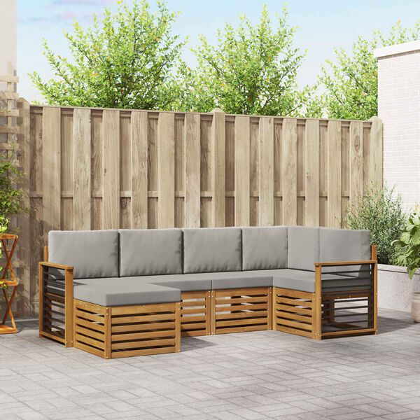 vidaXL Sekcijos sofų komplektas 6 pcs Natūrali ir &scaron;viesiai pilka