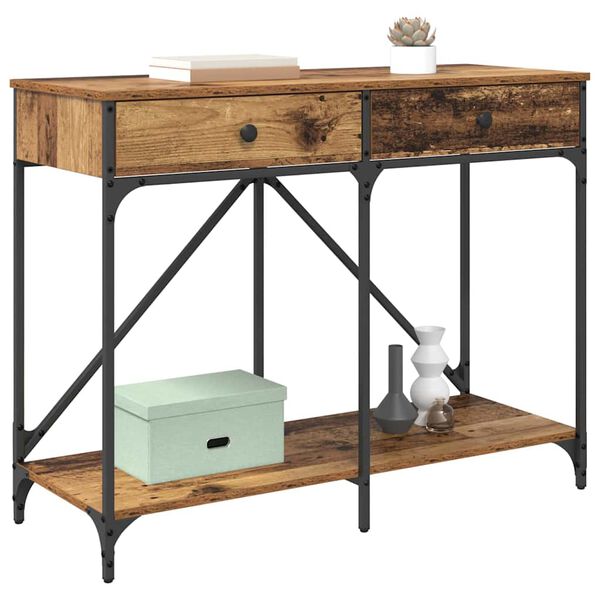 vidaXL Konsolinis stalas su stalčių Senovinis medis 100 x 39 x 78,5 cm