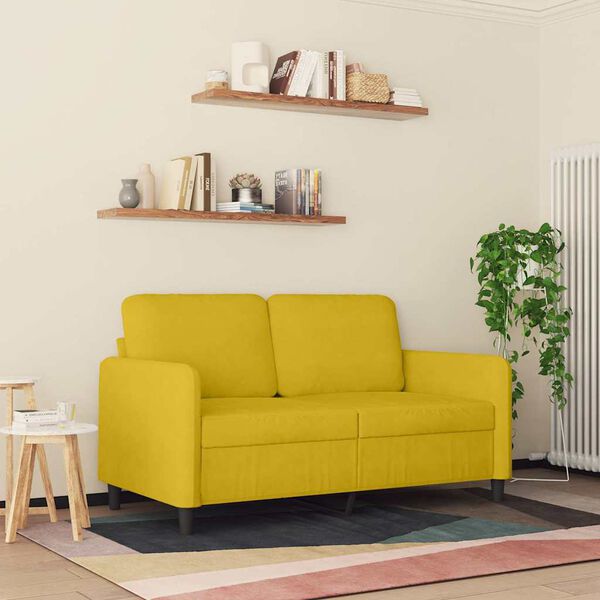 vidaXL Dvivietė sofa, geltonos spalvos, 120cm, aksomas