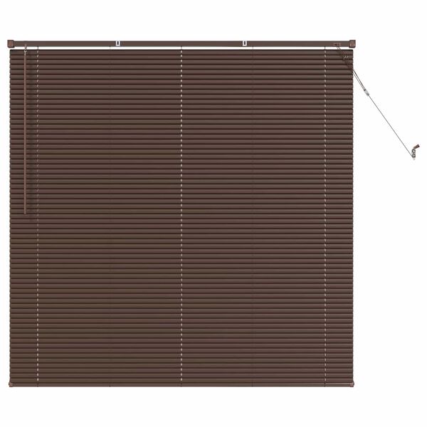 vidaXL Venecijos žaliuzės Tamsiai ruda su ra&scaron;tu 150 x 140 cm PVC