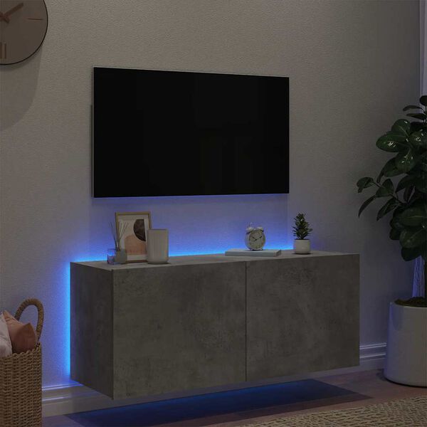 vidaXL Sieninė TV spintelė su LED lemputėmis, betono, 100x35x41cm