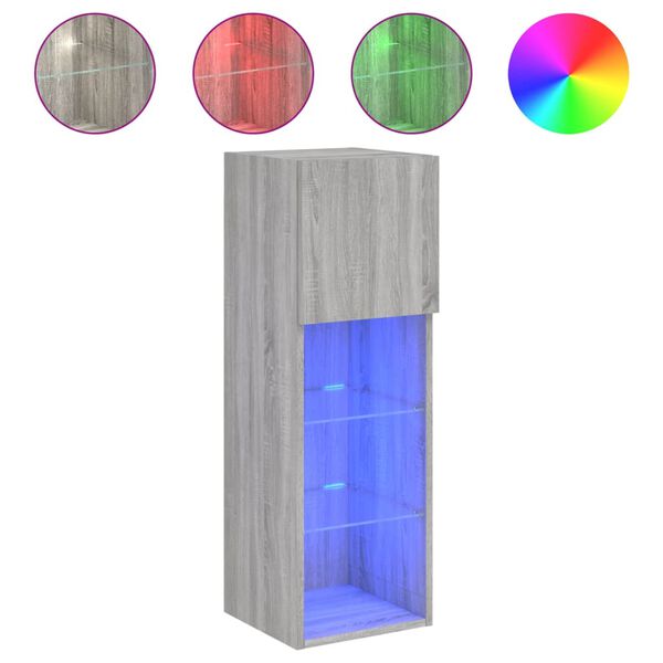 vidaXL TV spintelė su LED lemputėmis, pilka ąžuolo, 30,5x30x90cm