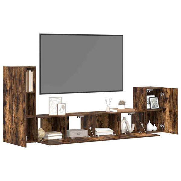 vidaXL TV spintelių komplektas, 4 dalių, dūminio ąžuolo, mediena