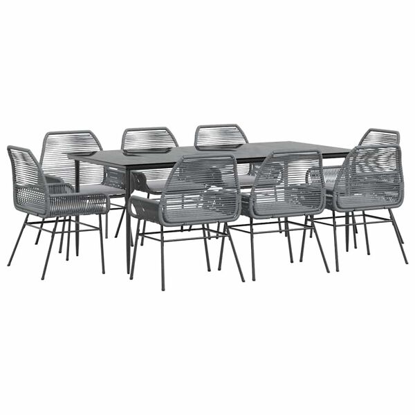 vidaXL Sodo komplektas, 9 dalių, pilkas, poliratanas ir stiklas