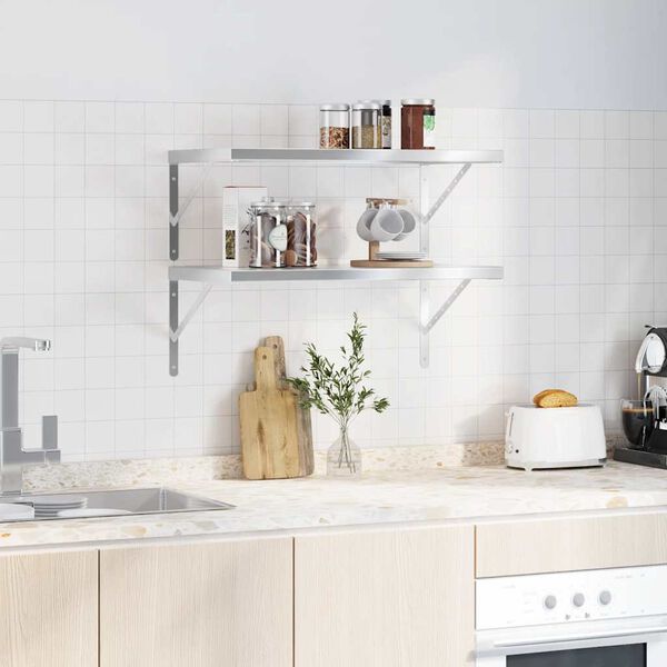 vidaXL Sieninės lentynos, 2vnt., sidabrinės, 75x40x3cm, plienas