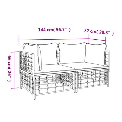 vidaXL Modulinės kampinės sofos dalys su pagalvėlėmis, 2vnt., ratanas