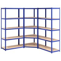vidaXL Sandėliavimo lentynos, 3vnt., mėlynos, plienas/mediena
