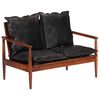 vidaXL Dvivietė sofa, juodos spalvos, tikra oda ir akacijos masyvas