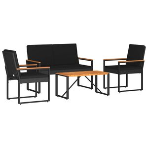 vidaXL Lauko baldų komplektas su pagalve 4 pcs Juoda poliratanas