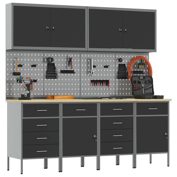 vidaXL Darbo spinta 10 pcs Juoda Inžinerinė mediena ir plienas