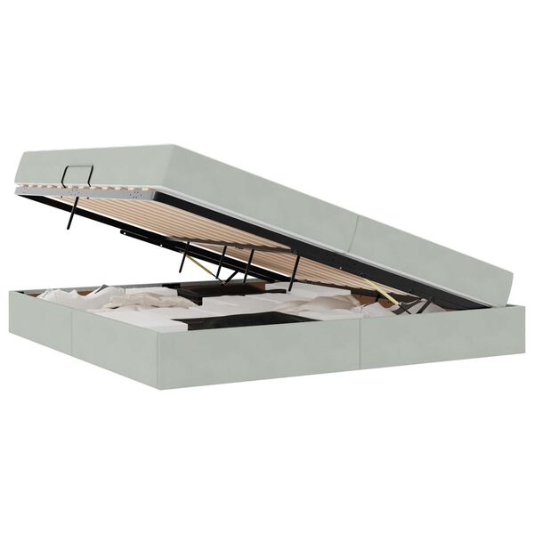 vidaXL Lova su daiktų laikymo vieta ir čiužiniu &Scaron;viesiai pilka Aksomas
