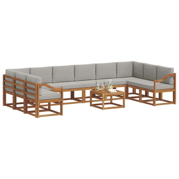 vidaXL Lauko sofos komplektas 11 pcs Natūrali ir &scaron;viesiai pilka