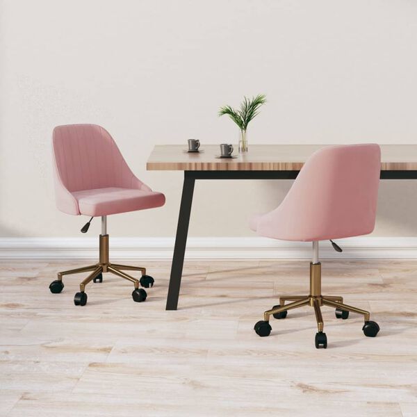 vidaXL Pasukamos valgomojo kėdės, 2vnt., rožinės spalvos, aksomas