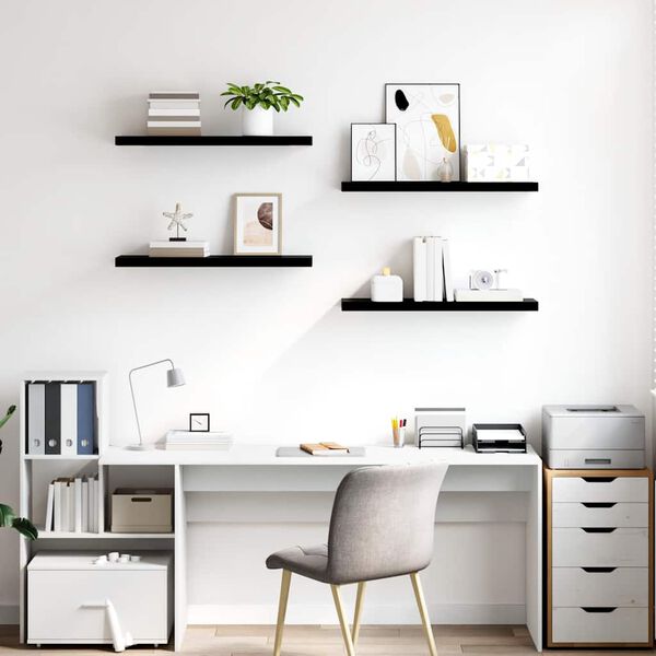 vidaXL Pakabinamos lentynos, 4vnt., juodos, 80x23,5x3,8cm, MDF