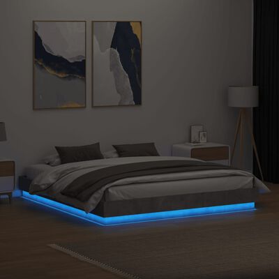 vidaXL Lovos rėmas su LED lemputėmis, betono pilkos spalvos, 180x200cm