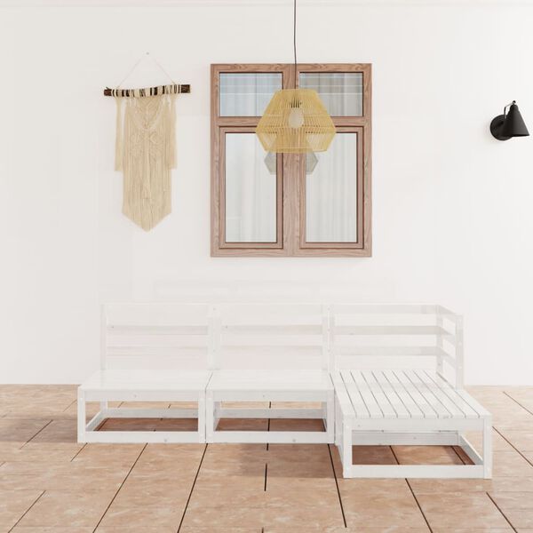 vidaXL Sodo poilsio baldų komplektas, 4 dalių, baltas, pu&scaron;ies masyvas