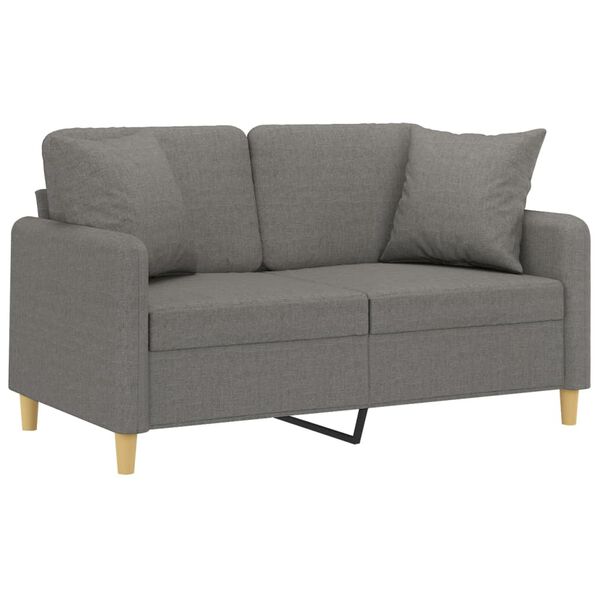 vidaXL Dvivietė sofa su pagalvėmis, tamsiai pilka, 120cm, audinys