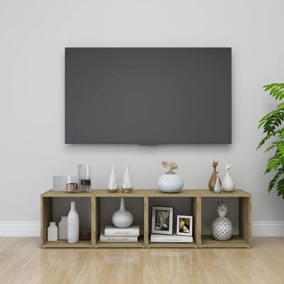 vidaXL Televizoriaus spintelė, baltos/ąžuolo spalvos, 37x35x37cm, MDP