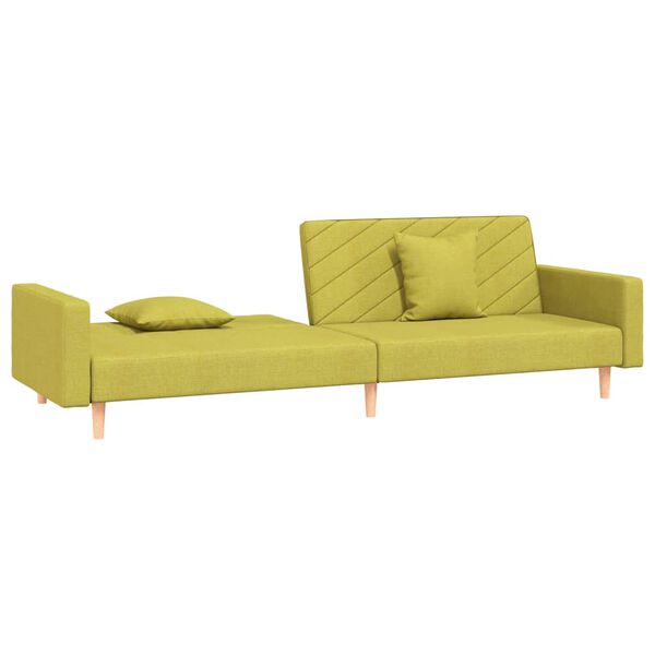 vidaXL Dvivietė sofa-lova su dvejomis pagalvėmis, žalia, audinys