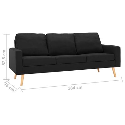 vidaXL Trivietė sofa, juodos spalvos, audinys