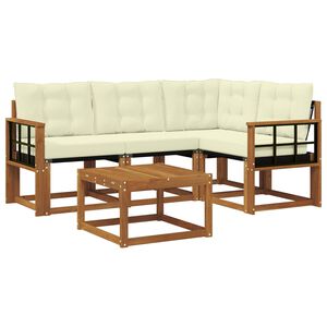 vidaXL Lauko sofos komplektas su pagalve 5 pcs Natūralus ir grietinėlė