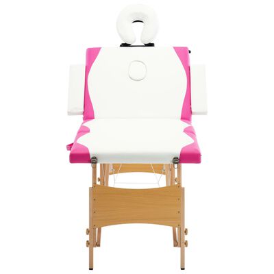 vidaXL Sulankstomas masažo stalas, baltas ir rožinis, mediena, 4 zonų