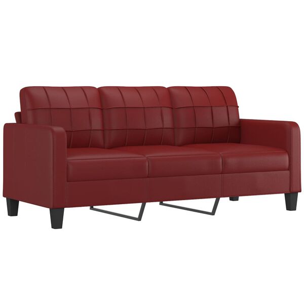 vidaXL Trivietė sofa su pagalvėmis, vyno, 180cm, dirbtinė oda