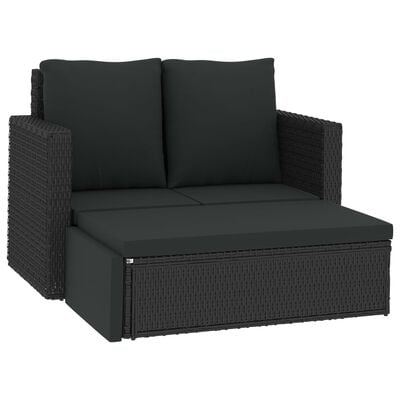 vidaXL Sodo baldų komplektas su pagalvėmis, 2 dalių, juodas, ratanas