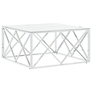vidaXL Kavos staliukas, sidabrinis, 80x80x40cm, plienas ir stiklas
