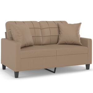 vidaXL Dvivietė sofa su pagalvėlėmis, kapučino, 120cm, dirbtinė oda