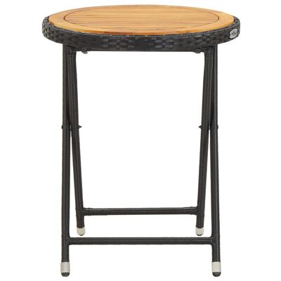 vidaXL Arbatos staliukas, juodas, 60cm, poliratanas ir akacijos masyvas