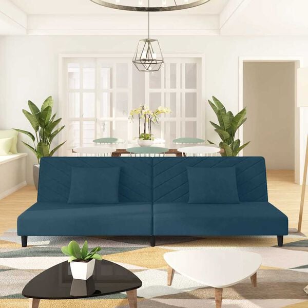 vidaXL Dvivietė sofa-lova su dvejomis pagalvėmis, juoda, aksomas