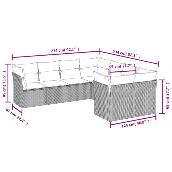 vidaXL Sodo komplektas su pagalvėlėmis, 8 dalių, rudas, poliratanas