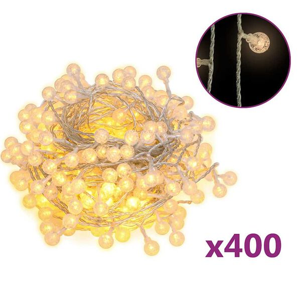 vidaXL Rutuliukų girlianda, 40m, 400 &scaron;iltų baltų LED, 8 funkcijos