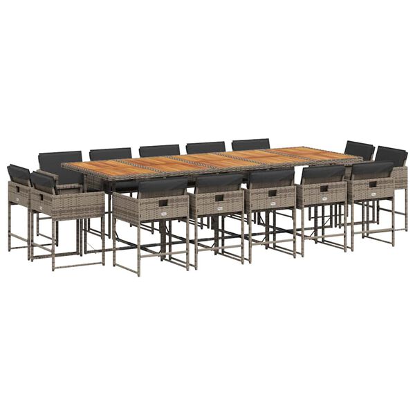 vidaXL Sodo komplektas su pagalvėlėmis, 15 dalių, pilkas, poliratanas