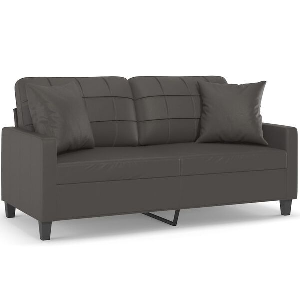 vidaXL Dvivietė sofa su pagalvėmis, pilka, 140cm, dirbtinė oda