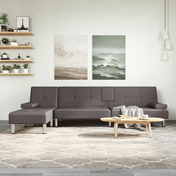 vidaXL L formos sofa-lova, pilkos spalvos, 255x140x70cm, dirbtinė oda
