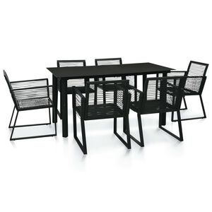 vidaXL Lauko valgomojo baldų komplektas, 7 dalių, juodas, PVC ratanas