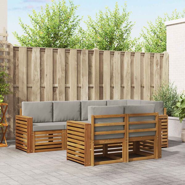 vidaXL Sekcijos sofų komplektas 7 pcs Natūrali ir &scaron;viesiai pilka